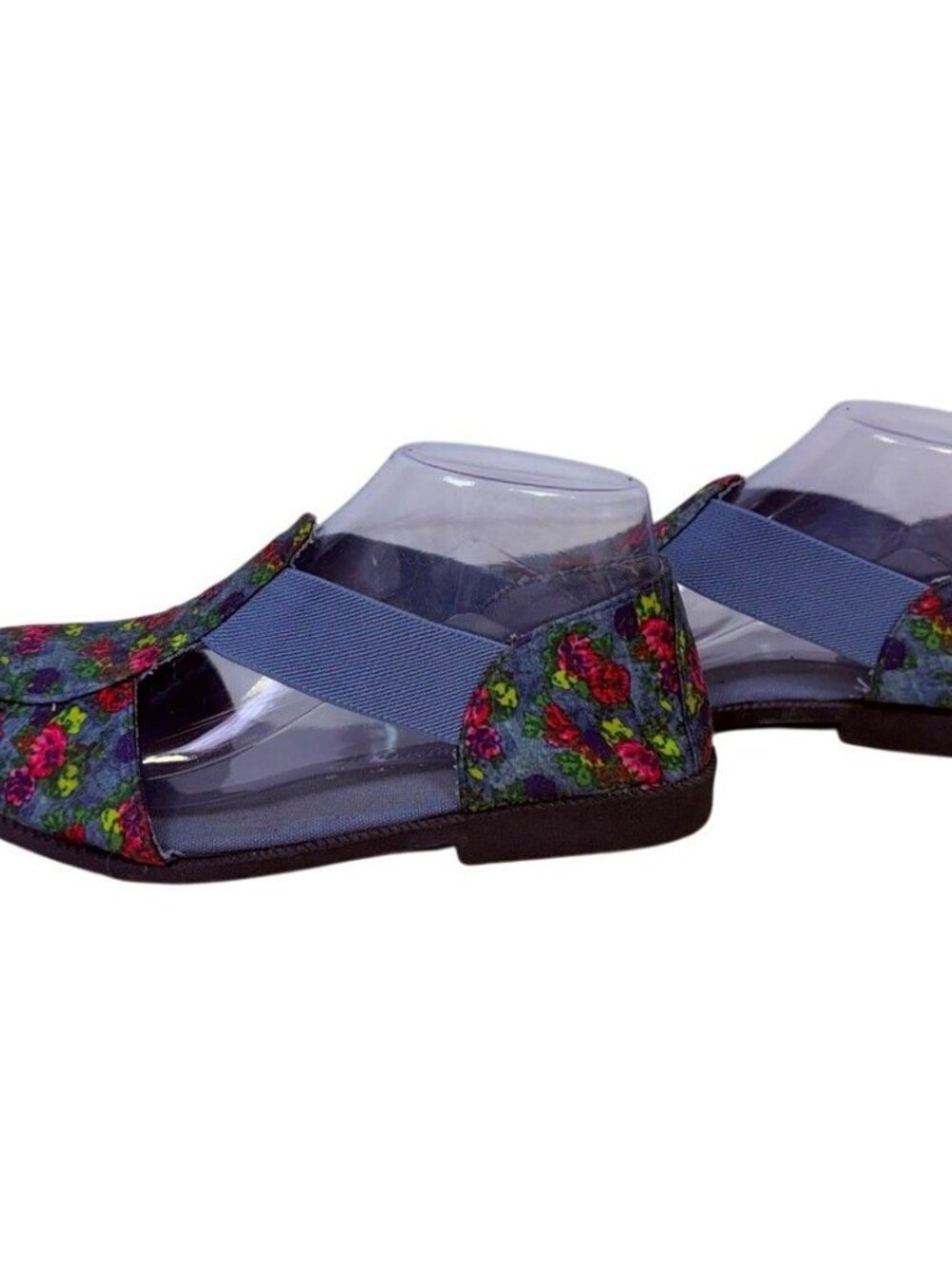 Comfort Ease Stretch Slip on Sandal Denim & Floral Design Women's Size 9W - Picture 4 of 6